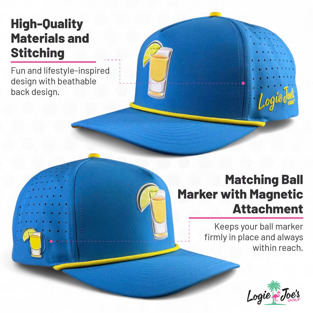 Parrot Patrol Golf Hat | Snapback Cap | Built-in Magnetic Ball Marker Holder + Marker Included | Adjustable Steel Blue Parrot