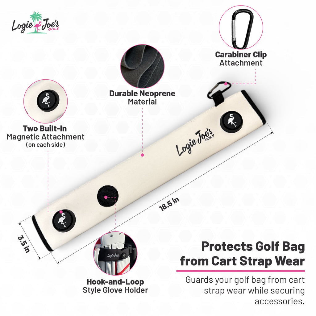 Pink/Teal Magnetic Golf Cart Strap Sleeve | Neoprene Rubber | Dual Accessory Magnets | Glove Holder with Velcro | Carabiner Bag Attachment | 18.5 x 3.5 in