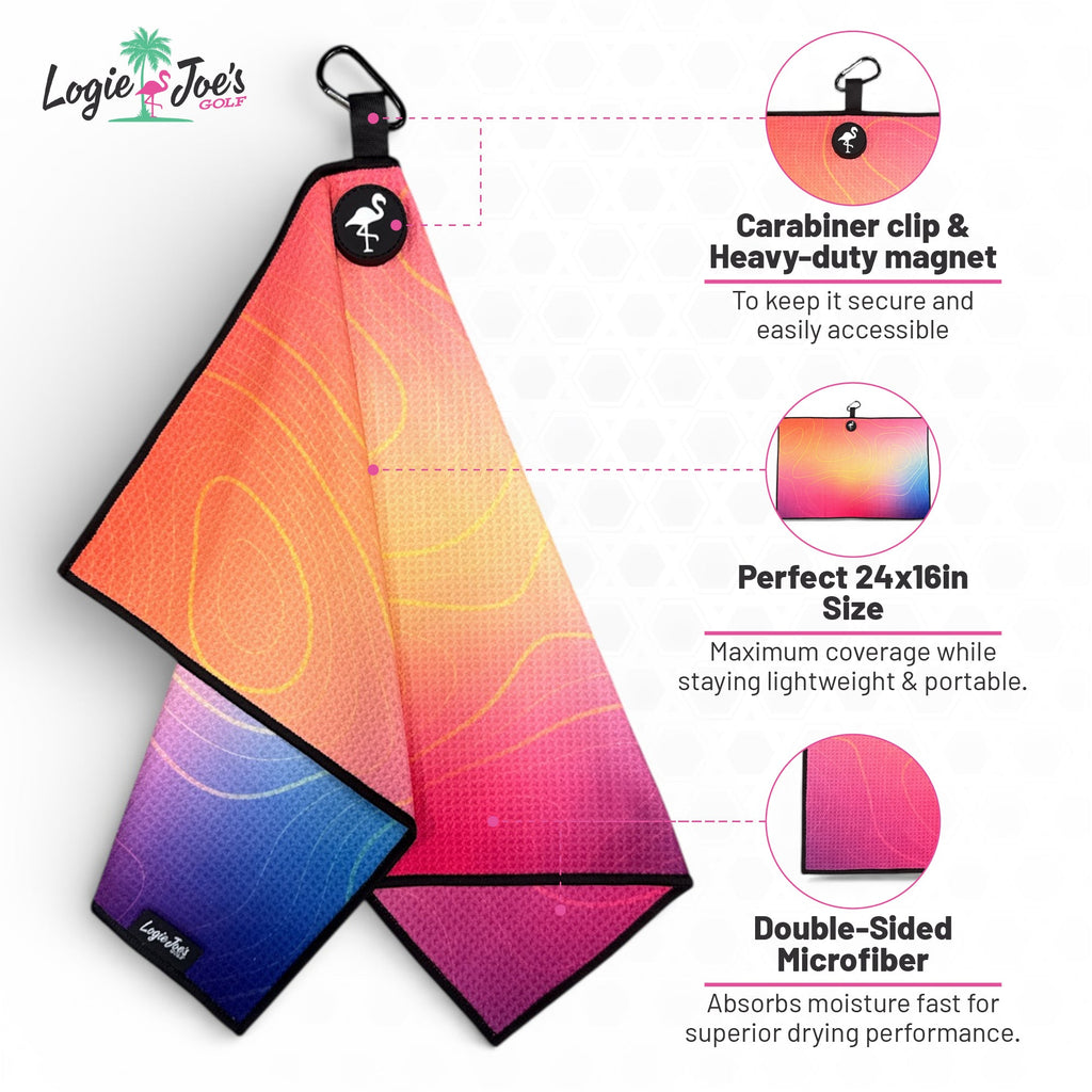 Beach Party Golf Towel | 24” x 16” Microfiber Towel | Magnetic Clip & Carabiner | Premium Golf Accessory